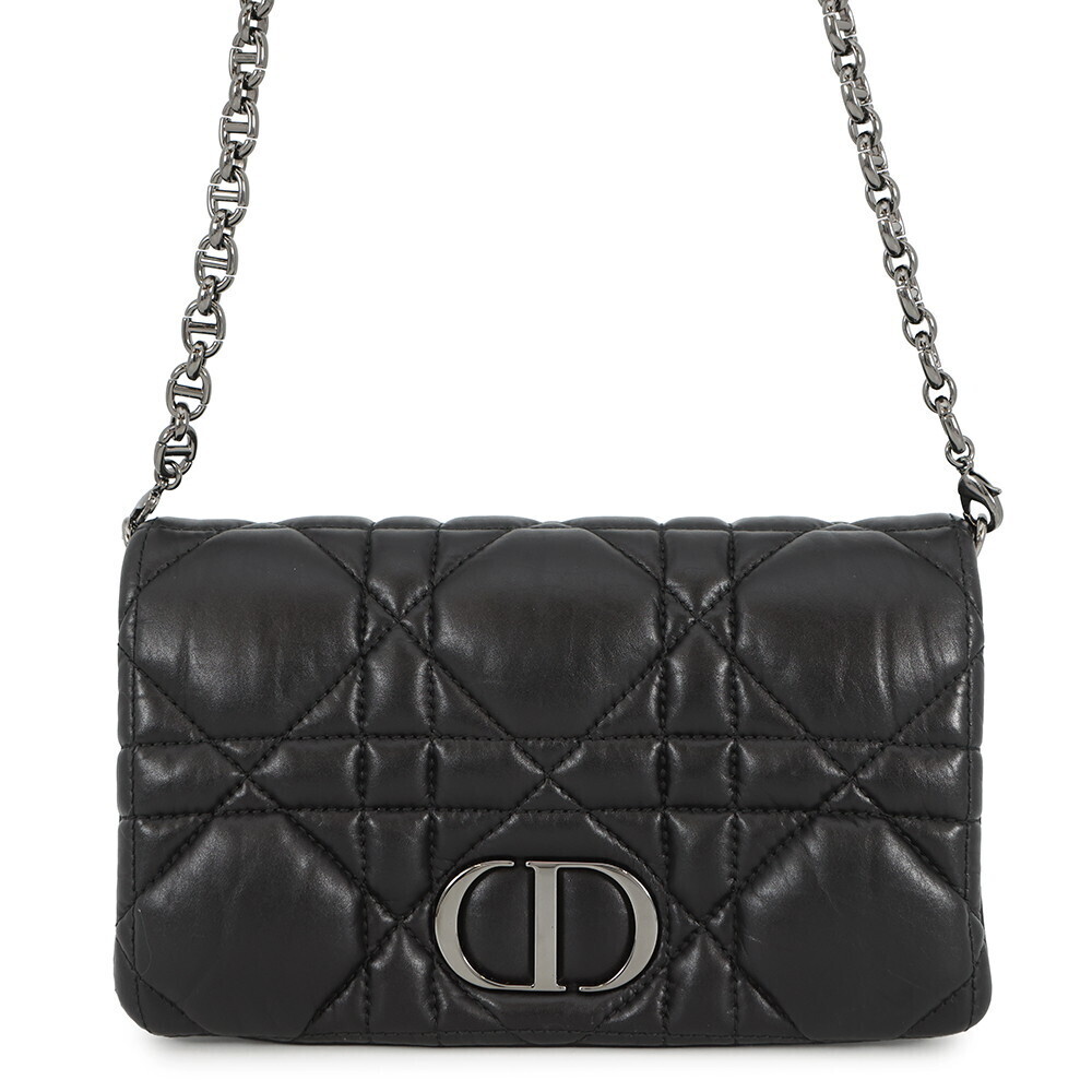 Christian Dior Chain Shoulder Bag Caro Clutch Macro Cannage Black